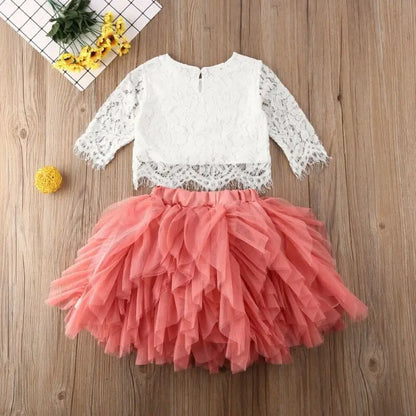 Lace Tutu Skirt Ruffle Dress Outfit Set Set