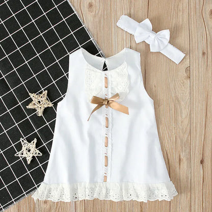 Infant Baby Girl White Princess Lace Sleeveless Romper Dress