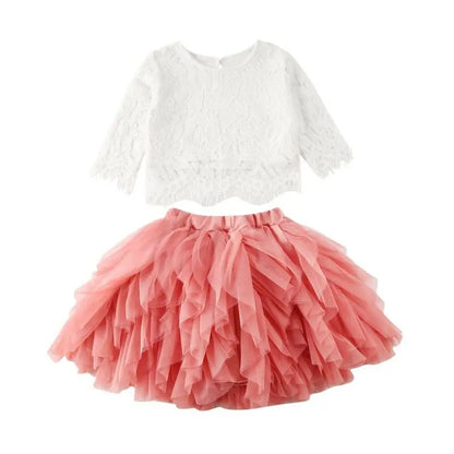 Lace Tutu Skirt Ruffle Dress Outfit Set Set