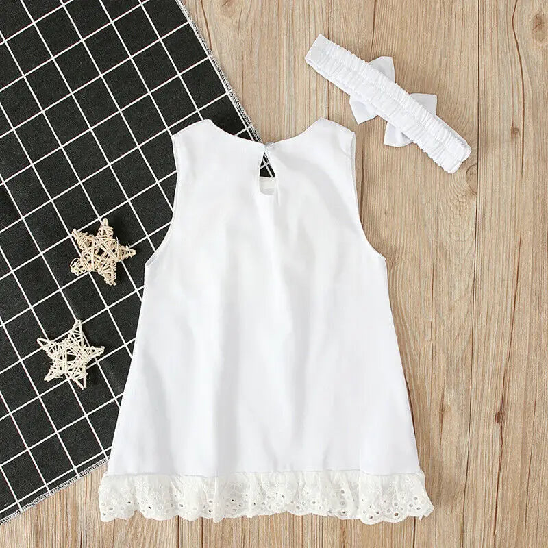 Infant Baby Girl White Princess Lace Sleeveless Romper Dress