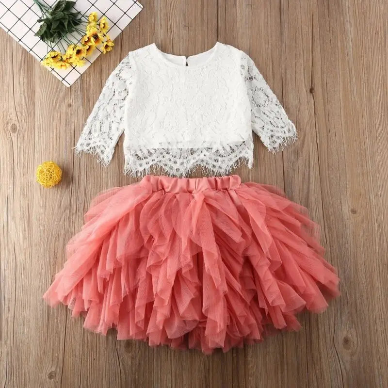 Lace Tutu Skirt Ruffle Dress Outfit Set Set