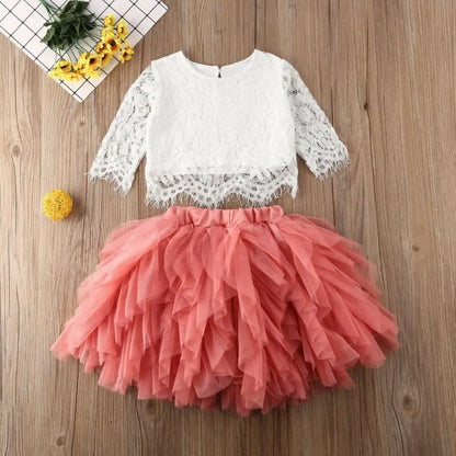 Lace Tutu Skirt Ruffle Dress Outfit Set Set