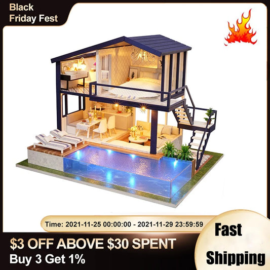 DIY 3D Wooden Dollhouse Mini House Furniture Apartment