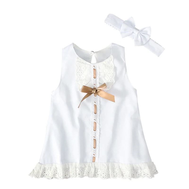 Infant Baby Girl White Princess Lace Sleeveless Romper Dress