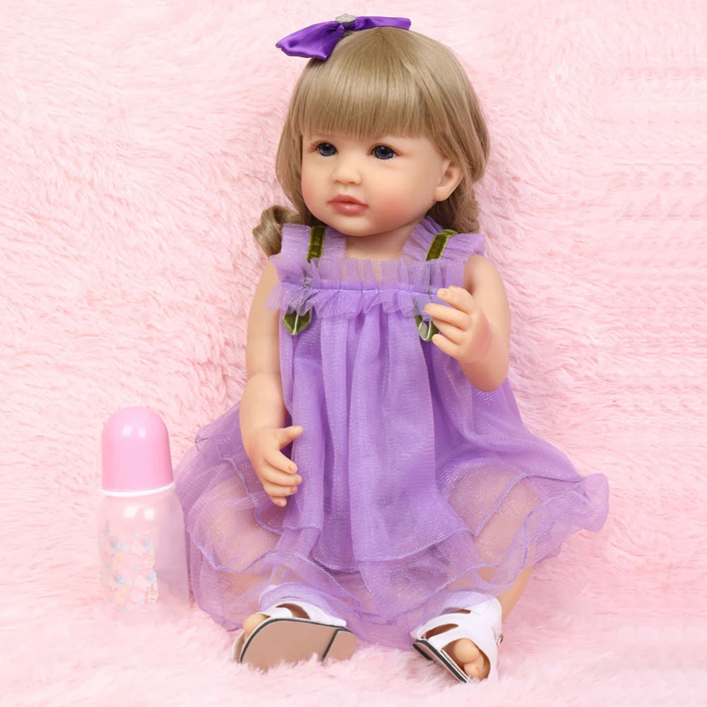 Princess Dolls Toy Mini Cute Purple Dress Baby Series Doll with Golden Curly Hair