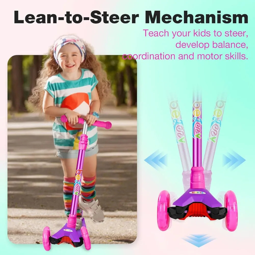 Scooters for Kids , 4 Adjustable Height, Lean to Steer, Light up Wheels