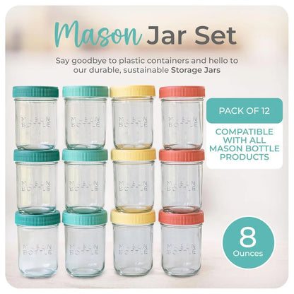 8oz Breast Milk Storage Glass (12-Pack) - Reusable Glass Baby Food Jars with Lids - Airtight, Stackable