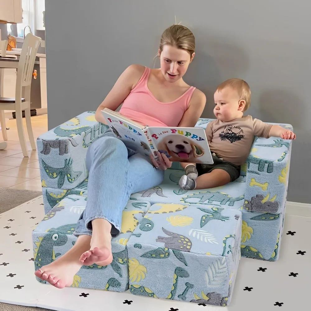 Sofa,Toddler Play Couch Fold Out for Playroom, Dinosaur Glow in Dark