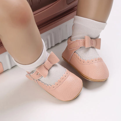 2022-02-10 Lioraitiin 0-18M Infant Baby Girl Shoes Classic Bowknot Rubber Soft-Sole Anti-slip PU Dress Shoes First Walker