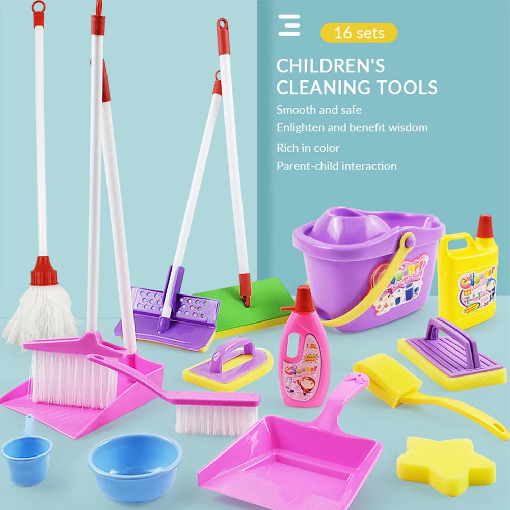 16pcs Housekeeping Tools Montessori Toys Kitchen Home Cleaning Tools Educational Toys for Kids Children