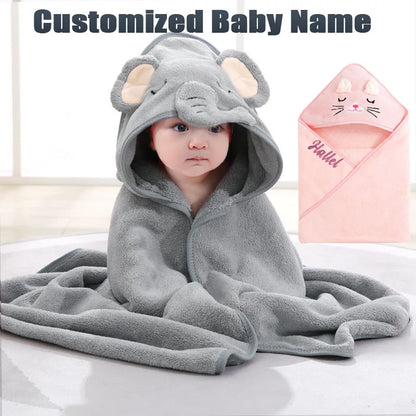 Personalized Baby Name Cartoon Animal Baby Bath Towel