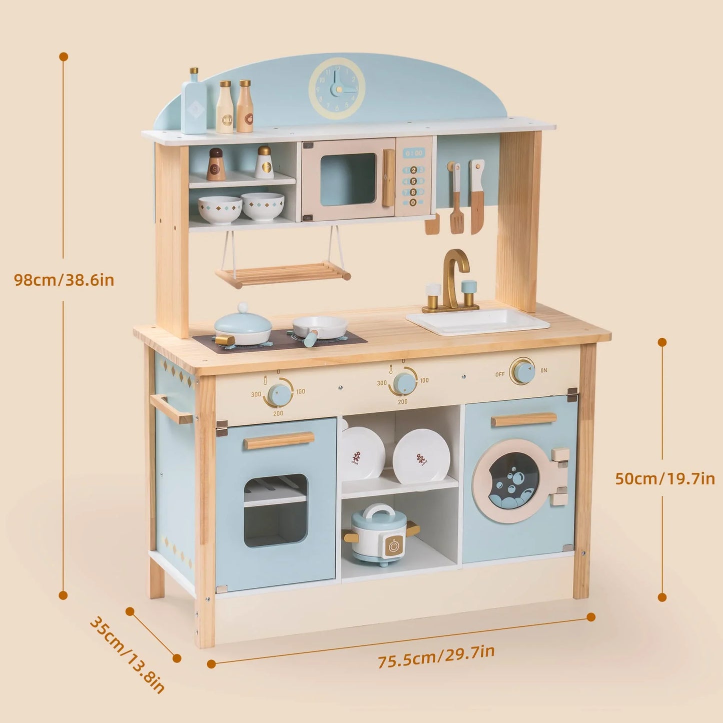 Pretend Playset with Microwave Oven Clock Towel Rack