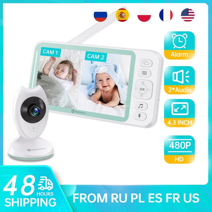 Baby Monitor with Camera Nanny 2-split Screen Night Vision VOX Mode 2 Way Audio Temperature Monitoring