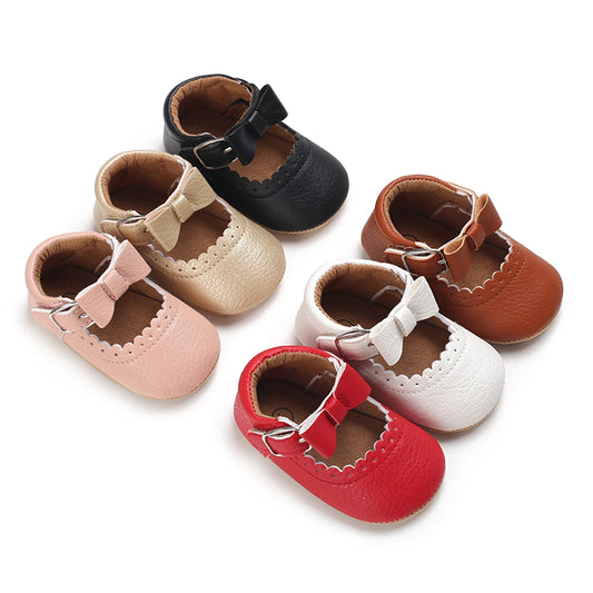 2022-02-10 Lioraitiin 0-18M Infant Baby Girl Shoes Classic Bowknot Rubber Soft-Sole Anti-slip PU Dress Shoes First Walker