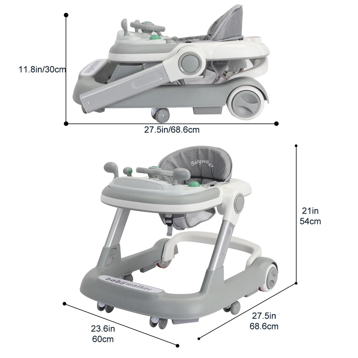 2in1 Toddler Push Baby Walker, with Removable Feeding Tray and Music Tray,