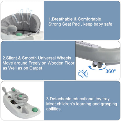 2in1 Toddler Push Baby Walker, with Removable Feeding Tray and Music Tray,