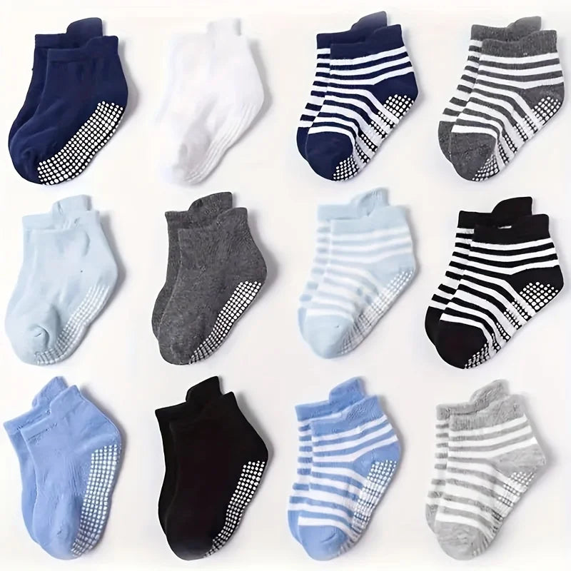 12 Pairs of Boys and Girls Non-Slip Cotton Socks