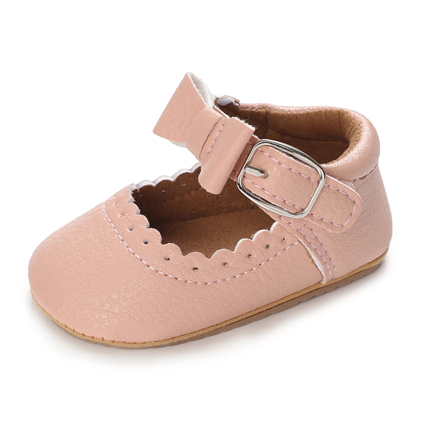 2022-02-10 Lioraitiin 0-18M Infant Baby Girl Shoes Classic Bowknot Rubber Soft-Sole Anti-slip PU Dress Shoes First Walker