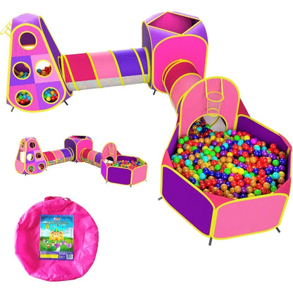 Playhouse，5pc Kids Princess Play Tent, Ball Pit With Basketball Hoop & Kids Play Tunnel