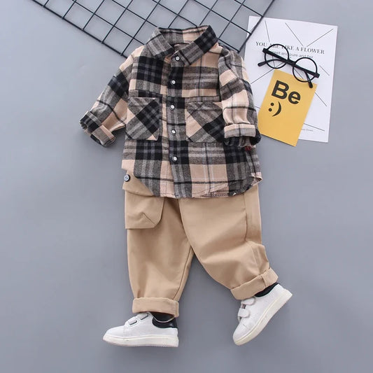 Kids Boy Fashion Formal Clothing Set Kid Suits Set Plaid Shirt Pants 2pac/set