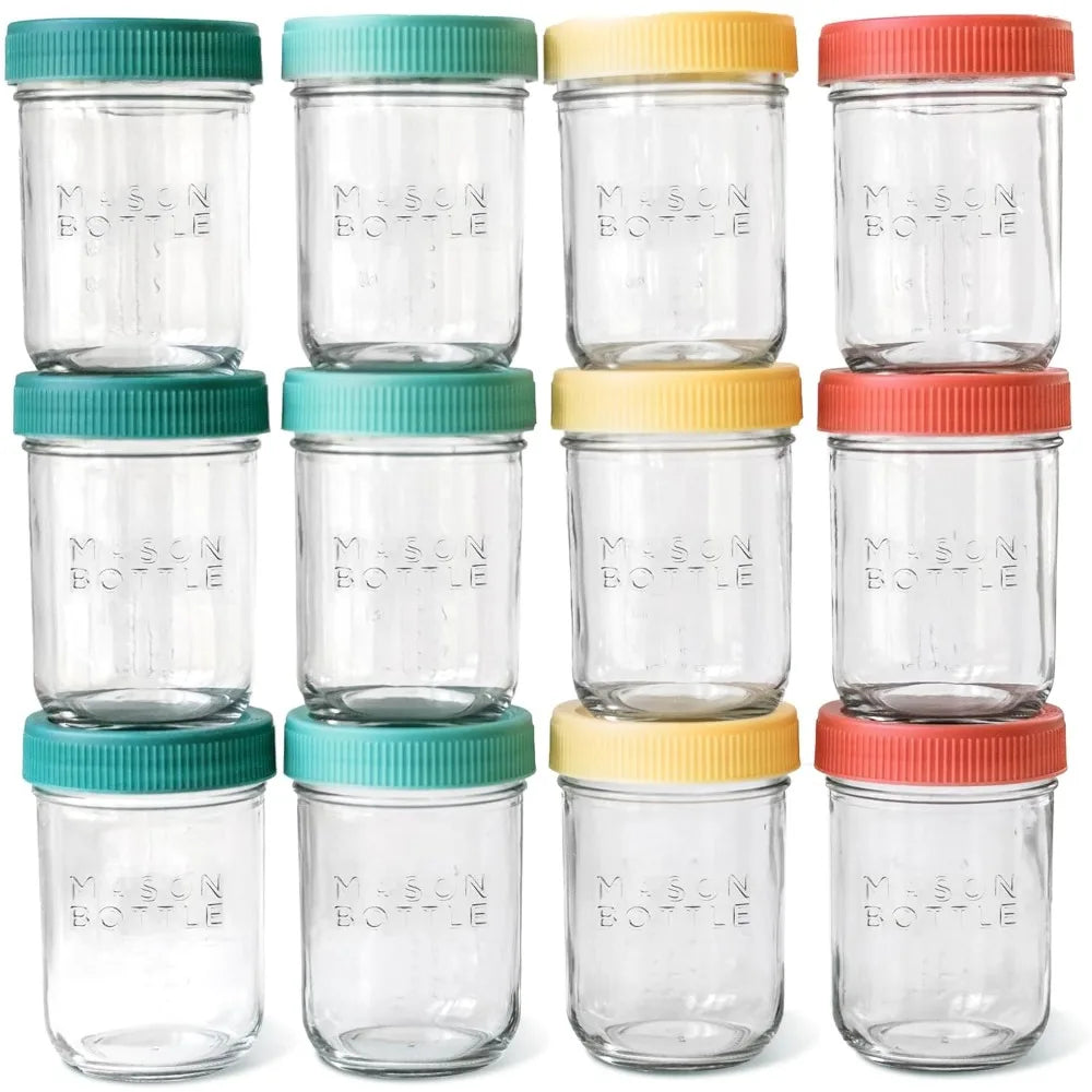 8oz Breast Milk Storage Glass (12-Pack) - Reusable Glass Baby Food Jars with Lids - Airtight, Stackable