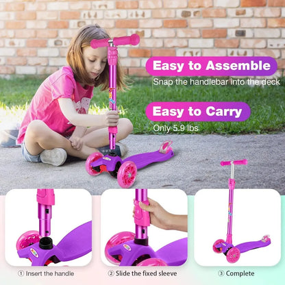 Scooters for Kids , 4 Adjustable Height, Lean to Steer, Light up Wheels