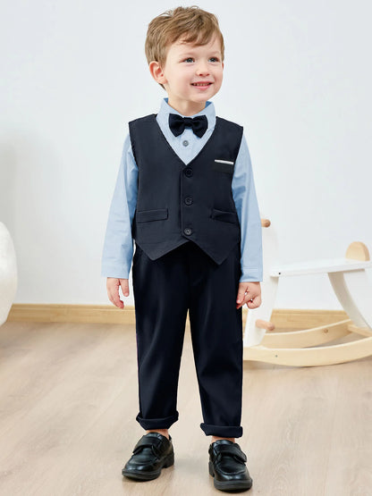 Toddler Baby Boy Suit  Suspender Pants + Bowtie 1-5T