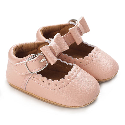 2022-02-10 Lioraitiin 0-18M Infant Baby Girl Shoes Classic Bowknot Rubber Soft-Sole Anti-slip PU Dress Shoes First Walker