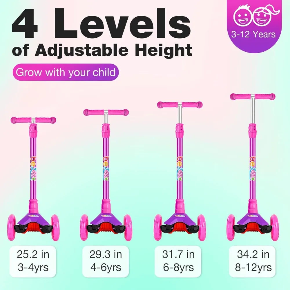 Scooters for Kids , 4 Adjustable Height, Lean to Steer, Light up Wheels