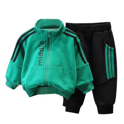 Cotton Children Clothing Set Striped Zipper Jackets + Pants