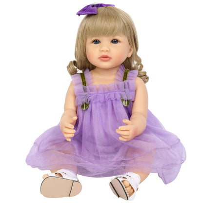 Princess Dolls Toy Mini Cute Purple Dress Baby Series Doll with Golden Curly Hair