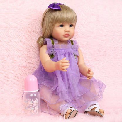 Princess Dolls Toy Mini Cute Purple Dress Baby Series Doll with Golden Curly Hair