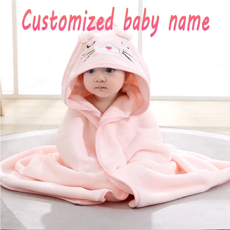 Personalized Baby Name Cartoon Animal Baby Bath Towel