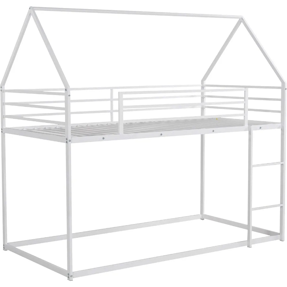 Bunk Bed Twin Over Twin Junior Metal Floor Bunk Bed with Ladder,