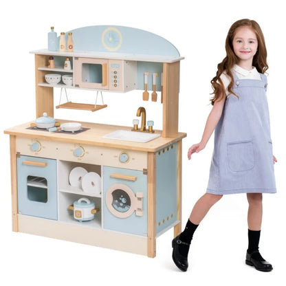 Pretend Playset with Microwave Oven Clock Towel Rack