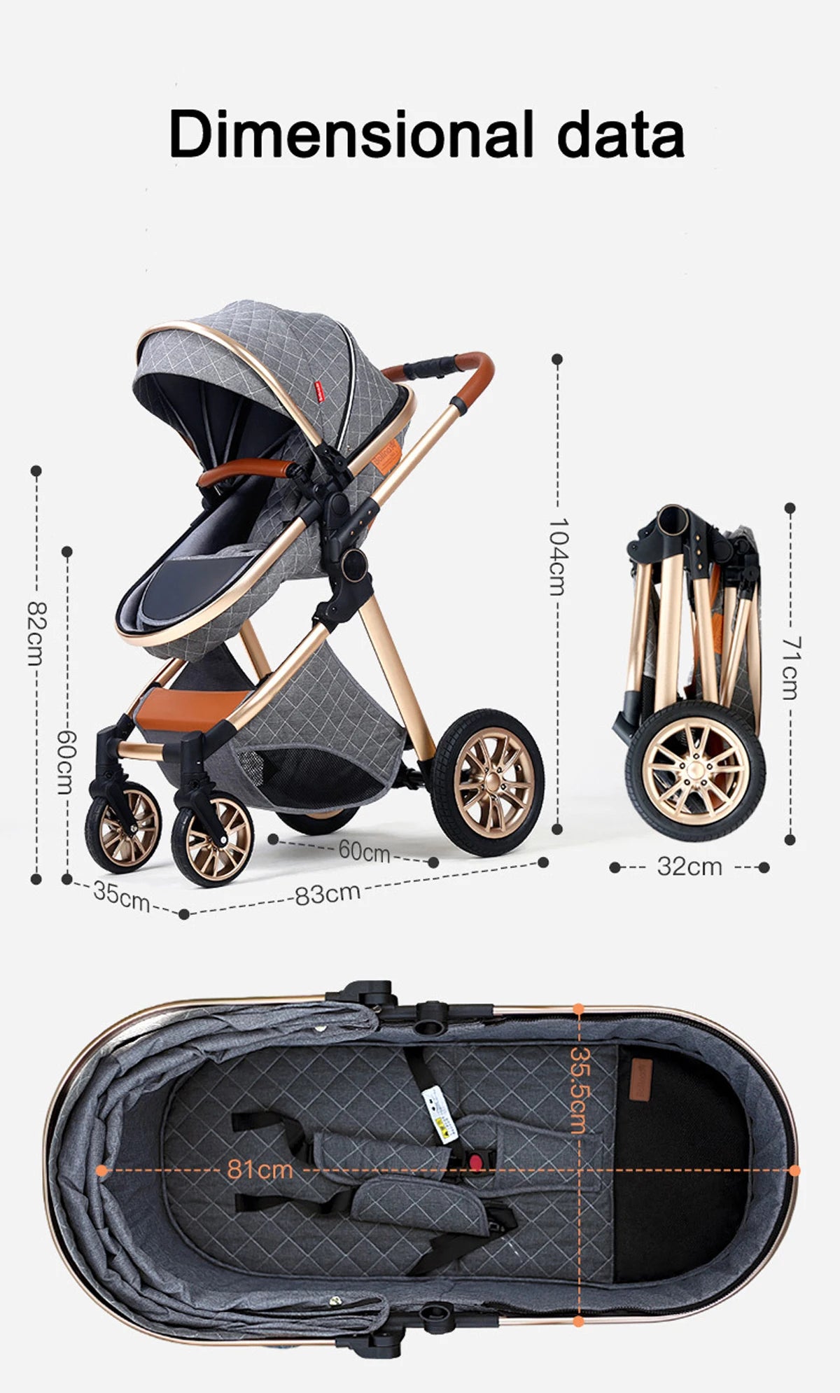 Luxury Baby Stroller 2 in 1 Foldable Stroller