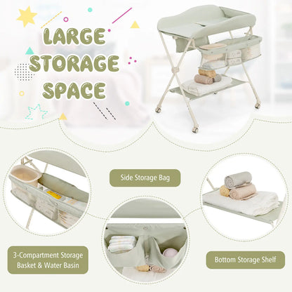 Baby Diaper Changing Table  Organizer W/Water Basin Wheel