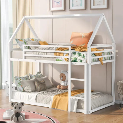 Bunk Bed Twin Over Twin Junior Metal Floor Bunk Bed with Ladder,