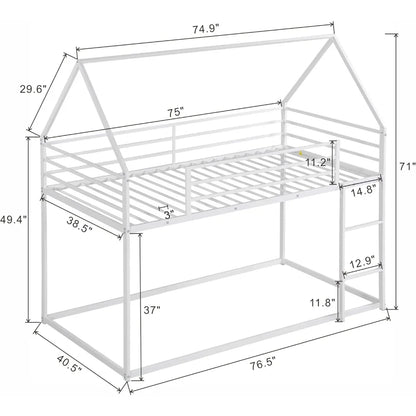 Bunk Bed Twin Over Twin Junior Metal Floor Bunk Bed with Ladder,