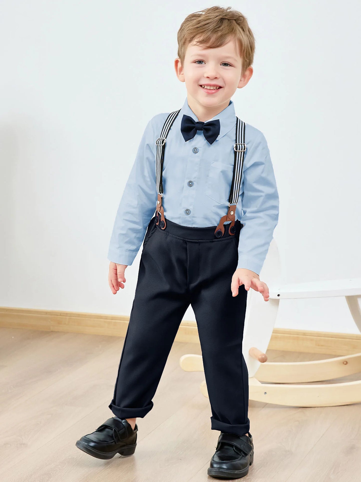 Toddler Baby Boy Suit  Suspender Pants + Bowtie 1-5T