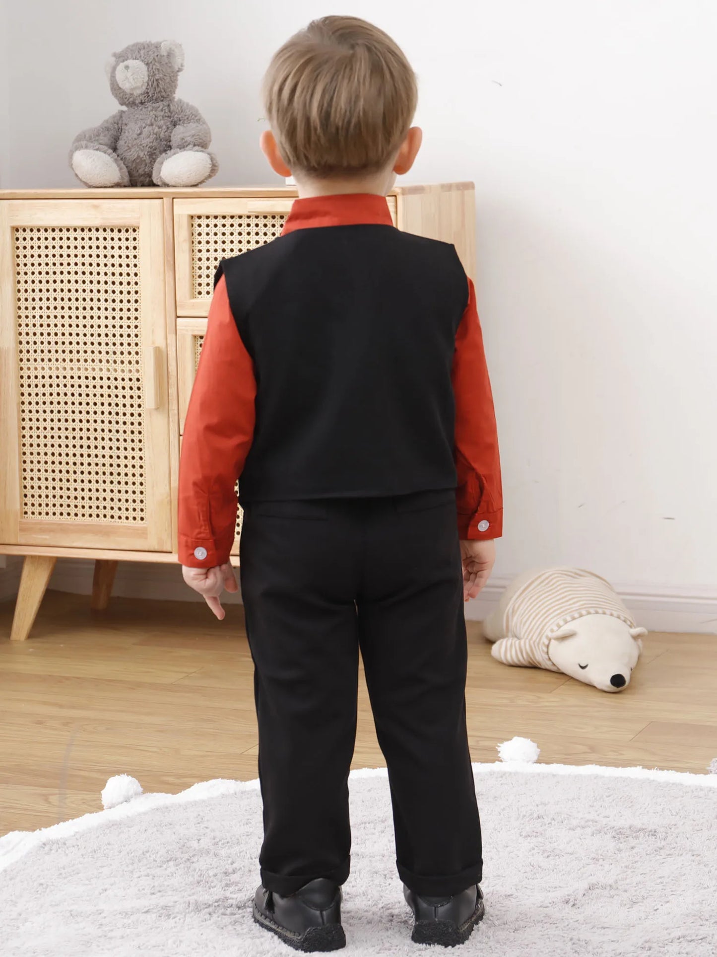 Toddler Boy Suits  Shirt+Bow tie+Vest+Suspender