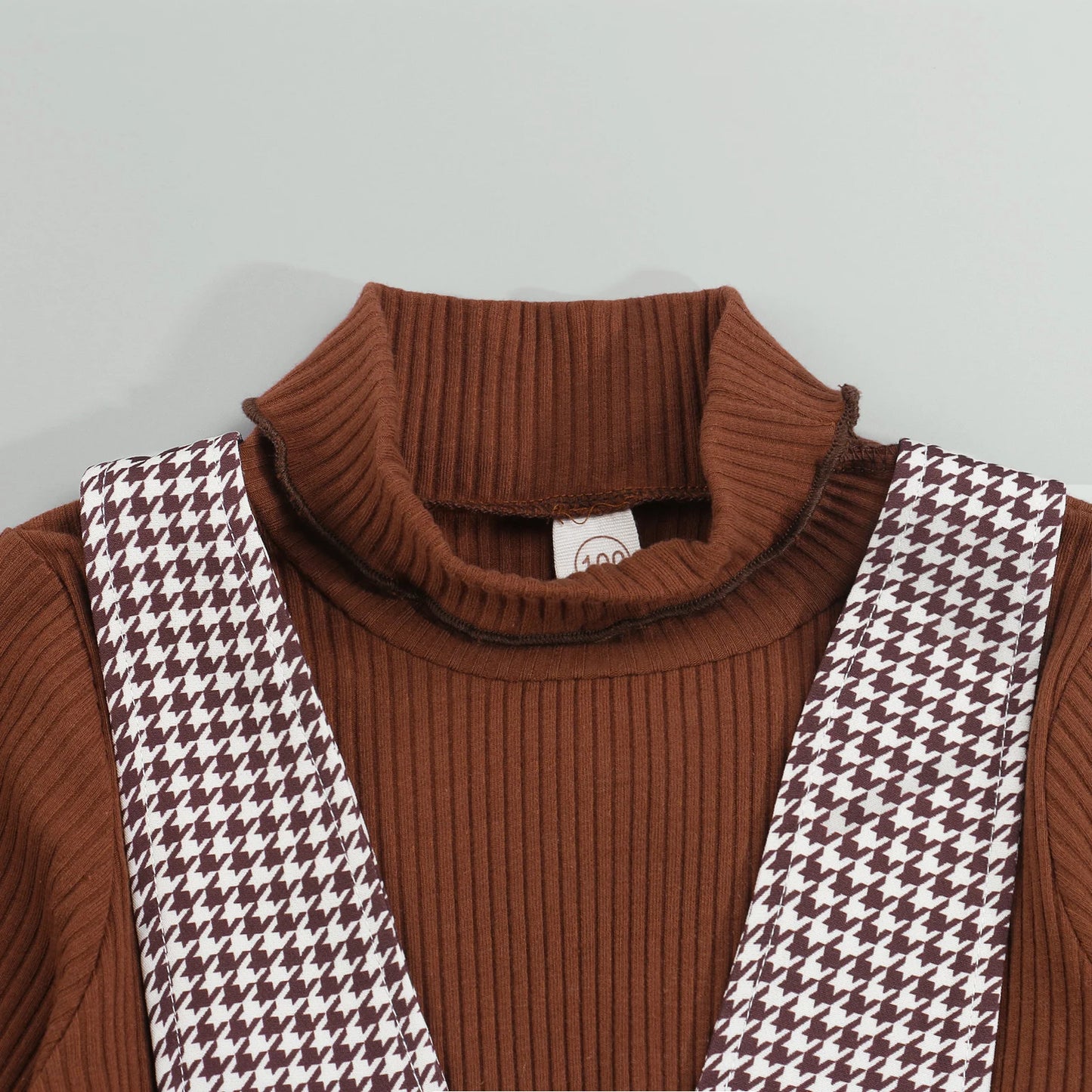 Fashion Clothes Set 2 Pieces Suit Solid Turtleneck Tops+Plaid