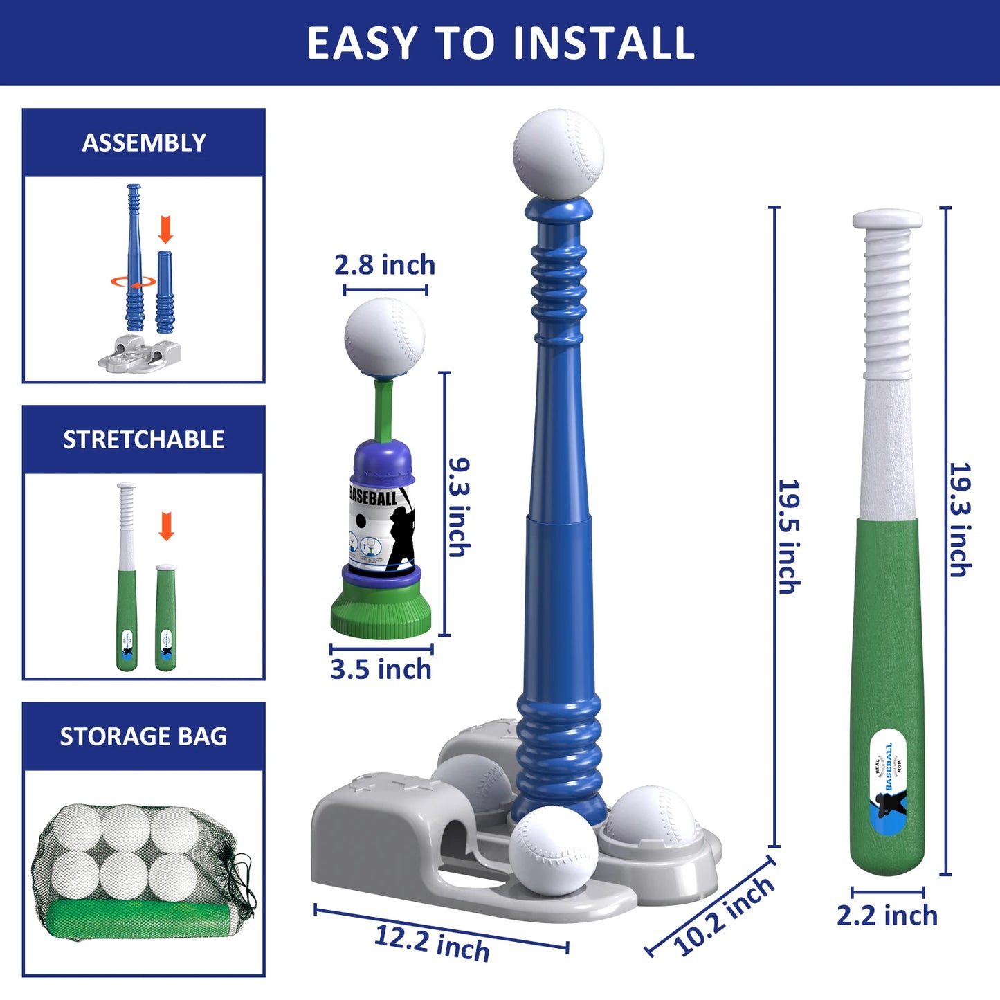 2 in 1 T Ball Sets for Kids 3-6+, with Automatic Pitching Machine